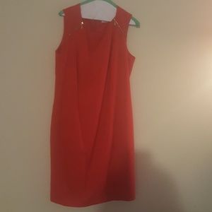 Calvin Klein red dress with gold zippers